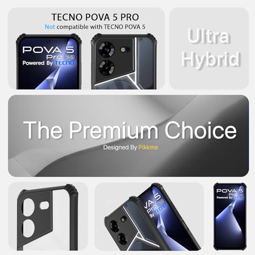 Image of Pikkme Tecno Pova 5 / Tecno Pova 5 Pro 5G Back Cover | Crystal Clear Transparent Back | Ultra Hyrbid | Full Camera Protection | Raised Edge | Bumper Back Case (Black)