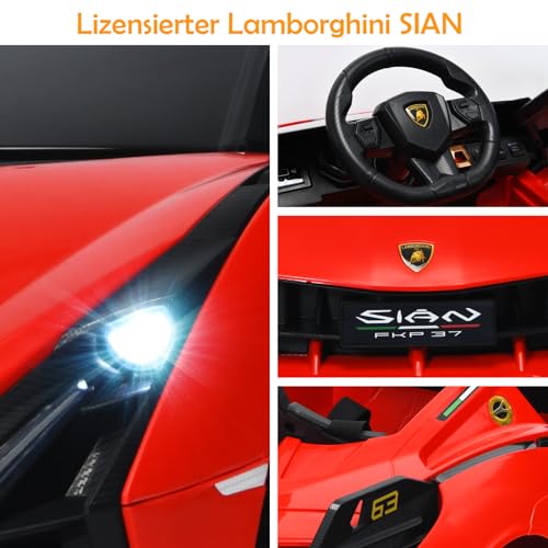 GOPLUS Kinder Elektroauto Lamborghini, Kinderauto mit Fernbedienung, Kinderfahrzeug, Bluetooth USB, mit Hupe & Musik, 3-5 km/h, Vorwärts & Rückwärts Möglich, für Kinder von 3-8 Jahre (Rot) – Bild 6