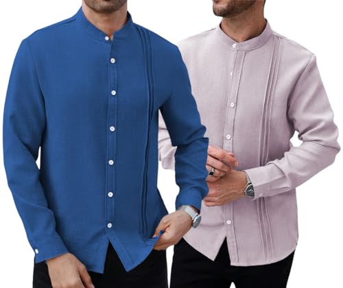 Image of TAGDO Men's Mandarin Collar with Button-Down Shirts | Full Sleeve Linen Casual Shirt for Man | Stylish Summer - Regular Fit Office, Party (2047)