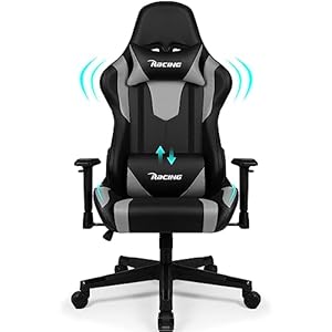 Homimaster Gaming Chair, Office Chair Ergonomic with Adjustable Lumbar Cushion, Pillow and Armrests, Gaming Chair Padded, Gamer Chair Rocker Function, Gaming Chair 150 kg Load Capacity