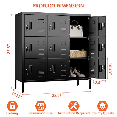 Image of Aobabo 9 Doors Metal Storage Locker for Employees, Steel Storage Locker with Lock and Card Slot, for Home, Office, School, Gym, Require Assembly, Black
