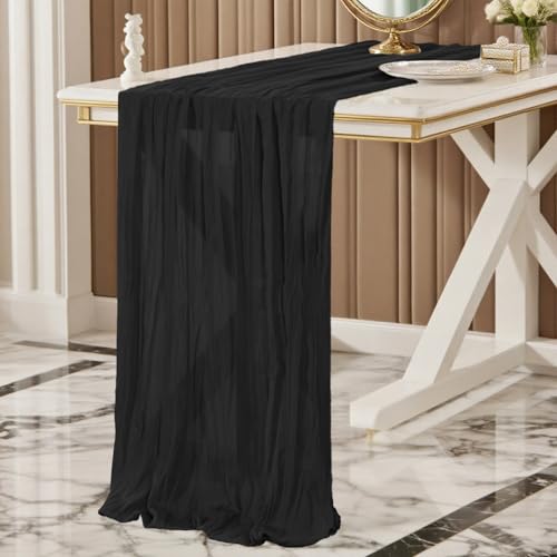 Käsetuch Tischläufer Schwarz, 300 x 90 cm Boho Gaze Tischläufer Cheesecloth Läufer für Hochzeit, Geburtstagsfeiern, Babypartys, Weihnachten und Silvester von Tisch Dekoration