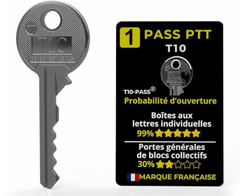 T10-PASS © – Clé Pass PTT T10 – Boîtes aux Lettres Individuelles, Interphones à Clé et Accès Immeubles – Acier – Compatible serrures normalisées NF D27-405