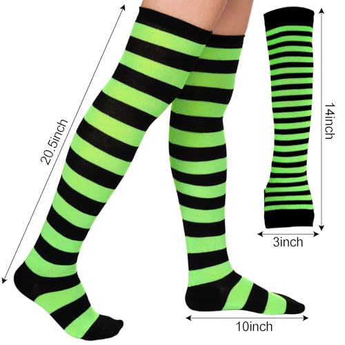 Image of Tongcloud Women's Striped Knee High Socks, Over Knee Thigh High Socks, Arm Warmer and Fingerless Gloves Set