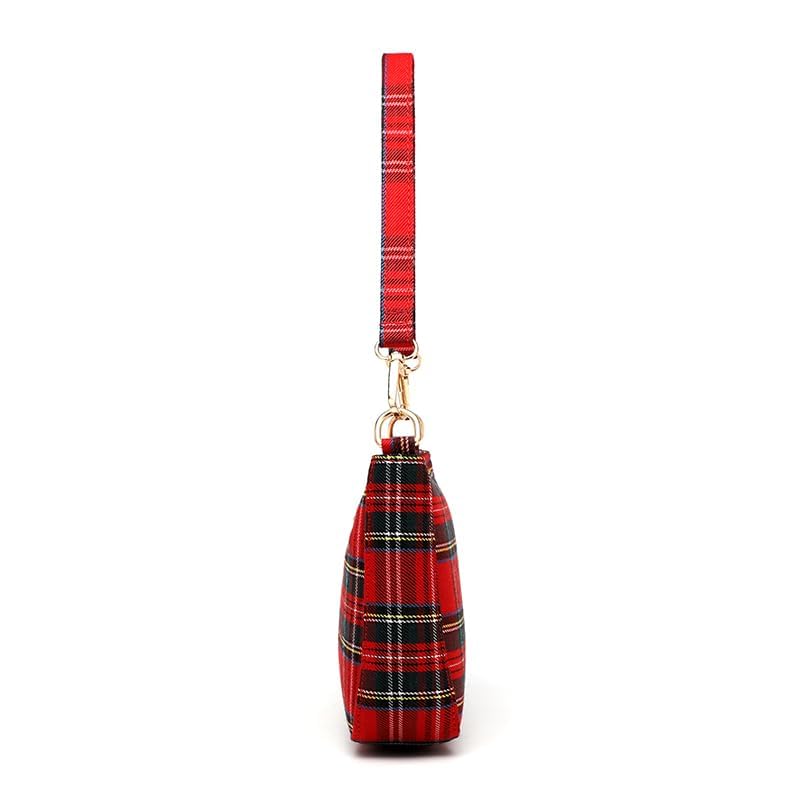 Bolsos bandolera para mujer, estampado tartán negro y rojo, tipo hobo, tote, clutch pequeño y bolso de hombro para Navidad miniatura 5