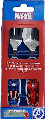 Marvel Set 2 Posate Blu Per Bambini In Acciaio Inossidabile Avengers Captain America Iron Man Con Punte Arrotondate - 3