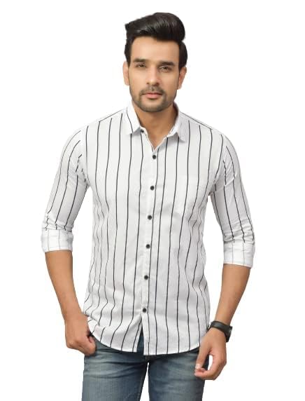Image of Regular Fit Striped Lining Cotton Full Sleeve Casual Shirts for Men /Long Sleeves Cotton Striped, Cotton Shirt Crafted with Regular Sleeve, Comfort Fit & High-Performance for Everyday Wear