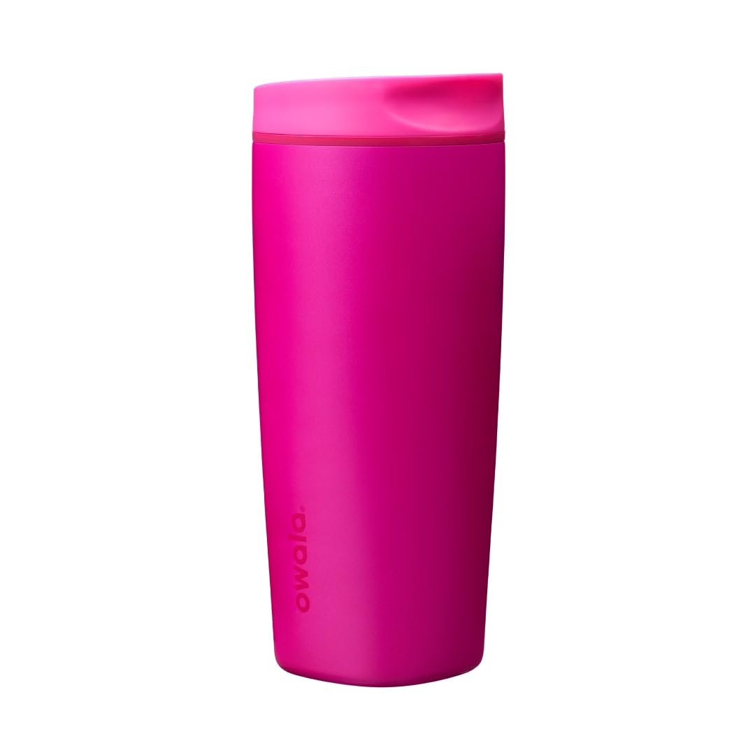 Owala SmoothSip Slider Insulated Stainless Steel Coffee Tumbler, Reusable Iced Coffee Cup, Hot Coffee Travel Mug, BPA Free 20 oz, Read My Lips