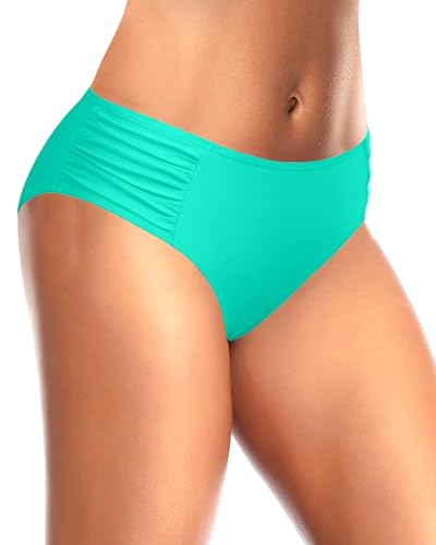 Image of Tempt Me Women Bikini Bottoms Mid Waist Bathing Suit Swimsuit Ruched Swim Bottom