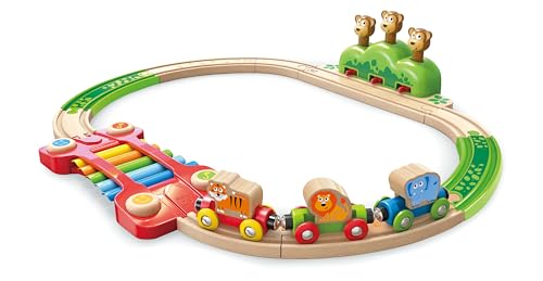 Hape Kleines Tier-Eisenbahnset – 19-teiliges Holz-Eisenbahnset mit Dschungelzug, Xylophon-Schiene und Affen-Spiel, ab 18 Monaten