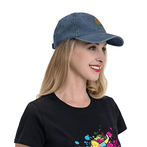 Image of Classic Unisex Baseball Cap Upside Down Pineapple Adjustable Washed Hat Vintage Dad Hat