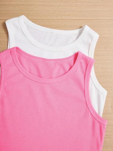 Milumia Girl's 4 Pack Solid Ribbed Knit Tank Tops Sleeveless Crew Neck Basic Undershirts4