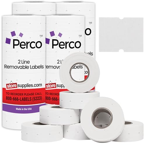 Etiquetas adhesivas para pistolas de precios Perco blancas con 24.000 rollos en blanco 1