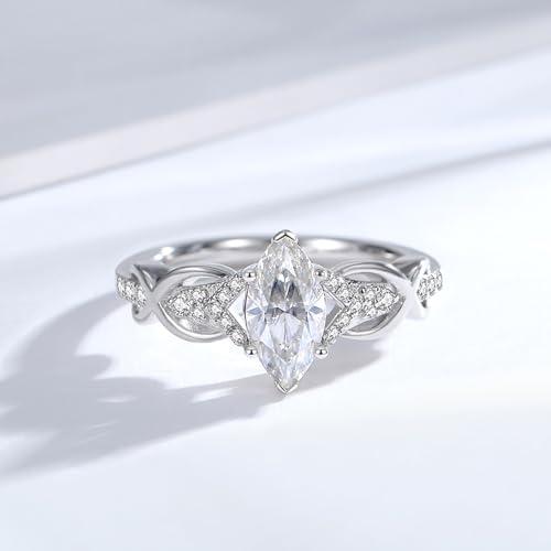1 CT Marquise Cut Moissanite Engagement Ring For Women Ring 18K White Glod Plated S925 Sterling Silver Women Ring Jewelry3