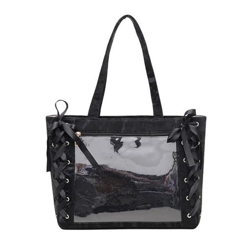 [YOBLUELO] 痛バッグ 痛バ ショルダー レースアップ トートバッグ デコバッグ A4 推し活 クリアバッグ レディース リボン飾り付き