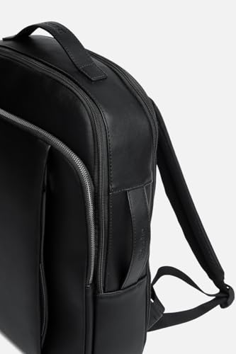Image of SNITCH Black VeganLeather Backpack, Minimalist Style, Zippered Compartments, Top Handle