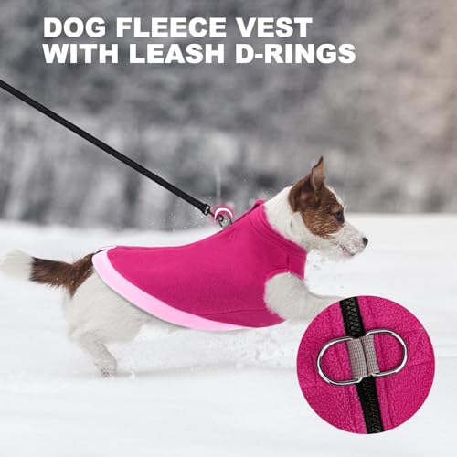 Image of Mihachi Dog Fleece Vest Sweater Zip Up Warm Pullover Step-in Dog Jacket with Dual D-Ring Leash,Winter Cold Weather Reflective Coat Clothes Hoodie for Small Medium Dogs Puppy Cat Boy Girl,Rose Pink M