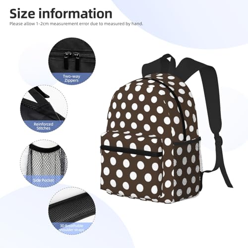 Travel Laptop Backpack for Men Women - 17L Water Resistant Lightweight Beach Backpack with Laptop Compartment, Dark Brown Polka Dot Print (a) Travel Bag with Adjustable Carry Straps3