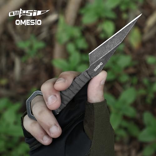 Image of Omesio Fixed Blade Knife with Sheath, 6.38 inch Neck Knife Full Tang Small Necklace Knife for Men, Compact EDC Tactical Knife Suitable for Survival Hiking Camping Outdoor (Black)