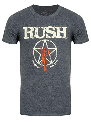 T-shirt Rush American Tour 1977 homme gris pour éviter les hauts rock qui rétrécissent