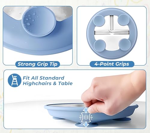 Image of NYALA Stainless Steel Baby Toddler Plates Silicone Suction, Non-Slip Baby Plates BPA Free,Unbreakable Dishwasher Safe (Blue)