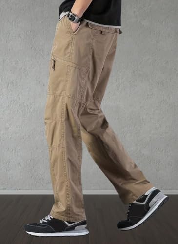 Image of Men's Cargo Pants | Casual Cotton Cargo Trousers for Men | Regular Fit Multi Pocket Outdoor Travel Pants | Stylish Comfortable Casual Bottom Wear for Men