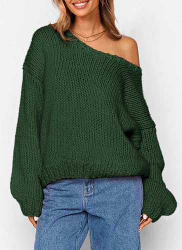 PRETTYGARDEN Women's Fall Oversized Sweaters Long Sleeve V Neck Dressy Casual Chunky Knit Loose Pullover Tops Winter Clothing