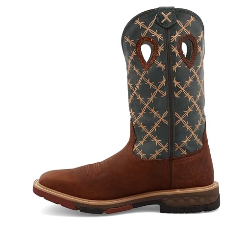Twisted X Men's 12" Western Work Boot, Square Toe with CellStretch, Mocha & Slate, 11.5 EE2