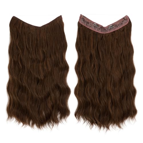 Perruque une pièce extensions cheveux bouclés ondulés Brun