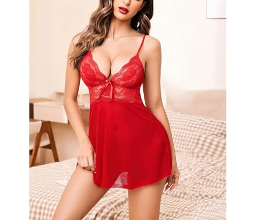 Image of Babydoll | Women's Plus Size Split Long Mesh Lingerie Dress Babydoll Chemise Sleepwear | Nightwear Sexy Above Knee Dress with G-String Panty