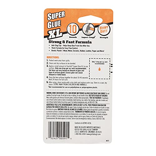 gorilla super glue xl clear glue 25 gram pack of 2 - all purpose and fast setting for projects and repairs