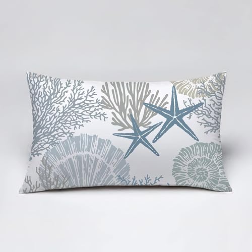 Tritard Nautical Coastal Throw Pillow Covers 12x20 Inches Set of 2 Beach Themed Ocean Seashell Coral Starfish Velvet Couch Lumbar Pillow Cover Outdoor Sofa Cushion Cover for Bedroom Living Room, Blue by Tritard - Used condition - Image 3