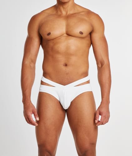 MIZOK Mens Sexy Solid Swim Briefs Crossover Waistband Bikini Swimwear Hot Body Swimsuit4