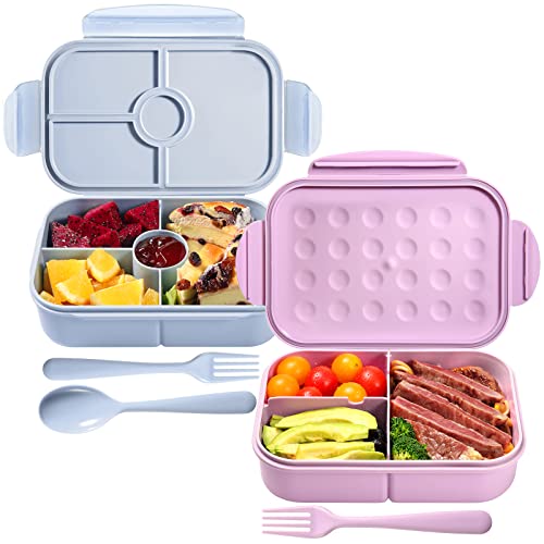 Bento Box,Jeopace Bento Box Adult Lunch Box,Kids Bento Box with 3 Compartments,Lunch Containers Microwave Safe(Flatware Included,Purple+LightBlue)