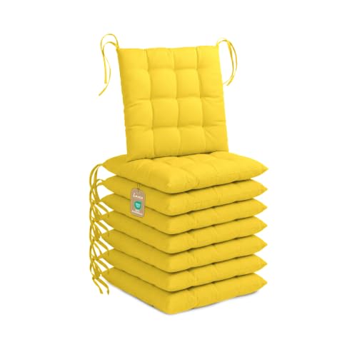 Lavea® Lot de 8 Coussins de Chaise 40×40 cm – Galettes de Chaise avec Attaches, Lavables et Confortables pour Intérieur, Cuisine, Jardin, Balcon et Terrasse - Jaune Pâle