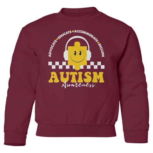 Autism Awareness - Puzzle Symbol with Headphones Youth Crewneck Sweatshirt