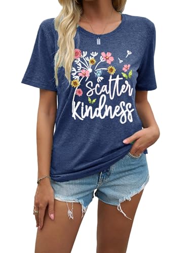 Image of Womens Dandelion T Shirts Sunflower Graphic Short Sleeve Casual Tops