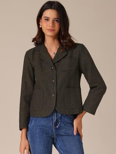 Allegra K Women's Casual Cropped Blazer Bracelet Sleeve Patch Pockets Notched Lapel Jackets3