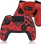 TJPD Wireless Game Controller with 2 Programmable Back Buttons, Compatible with PS4/PS3/iOS13.4+/PC/Android, Game Controller Remote with Turbo/Gyro/HD Dual Vibration/LED Indicator (Red Camouflage)