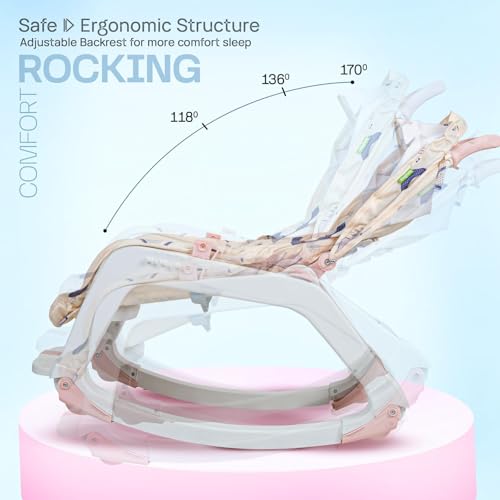 Image of Baybee 5 in 1 Baby Rocker and Feeding Chair for Babies | Portable Rocking Chair for Kids with Parent Handle, Multi Position Recline, Food Tray & Music | Baby Bouncers 0 to 3 Years Boys Girls (Pink)