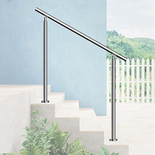 AICA Barandilla escalera, pasamanos de acero inoxidable para jardines, porches, entradas, interior y exterior escalera, Plateado, 120x106cm, 0 barras transversales