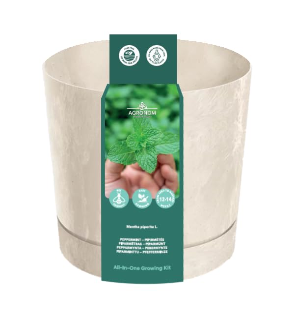 AGRONOM | Kit Jardinería - Menta | Set de cultivo de hierbas con maceta, tierra de coco y paquetes de semillas | Huerto Urbano & Terraza | Regalos Originales | Interior & Exterior