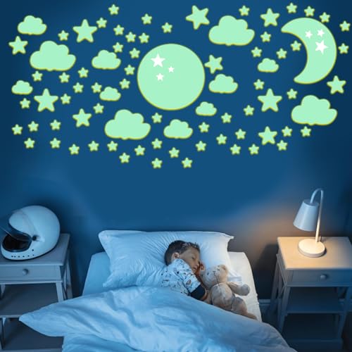 Vinilos decorativos estrellas y lunas brillan en la oscuridad miniatura 1