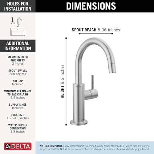 Image of Delta Contemporary Beverage Dispenser Faucet, Brushed Nickel Drinking Water Kitchen Sink Faucet, Arctic Stainless 1930-AR-DST