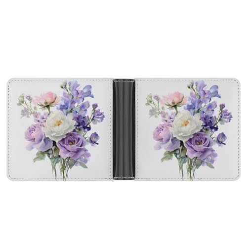 Watercolor Lavender Floral Bouquet Soft PU Leather Bifold Wallet, Coin Purse Credit Pass Case, Durable Card-Holder Slim Billfold for Men Woman Money Storage3