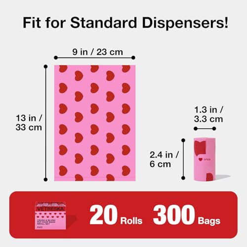 Image of VETRESKA Dog Poop Bags, Leak Proof, Extra Thick and Large Pet Waste Bags for Dog Walking and Cat Litter, Smoked Cherry Scented, 300 Bags