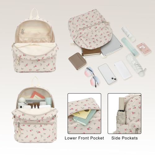 Image of Corduroy Womens Mini Backpack Girls Small Backpack Purse Fashion Casual Daypack School Bookbag (Flowers Pink)