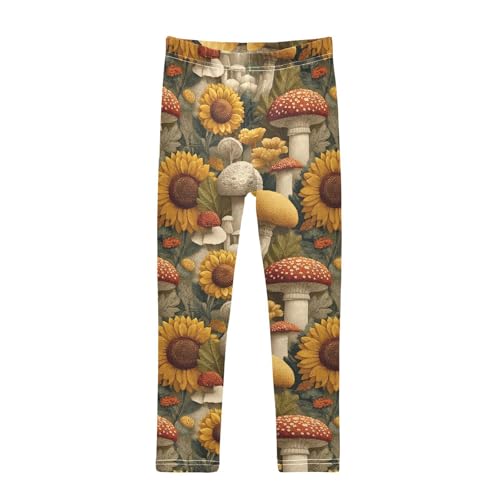 Girls Leggings Mushrooms Sunflower Soft Toddler Leggings for Girls Kids Pants Size 4T-10T
