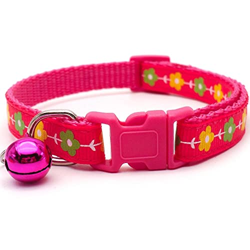 Small Dog Puppy Pet Collar Flower Floral Design with Bell Nylon Adjustable Size 19-32cm Rose - Image 2