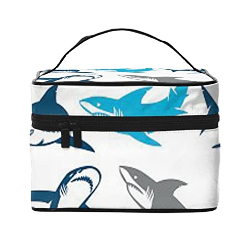 Trousse de maquillage requins pour femme grand format noir